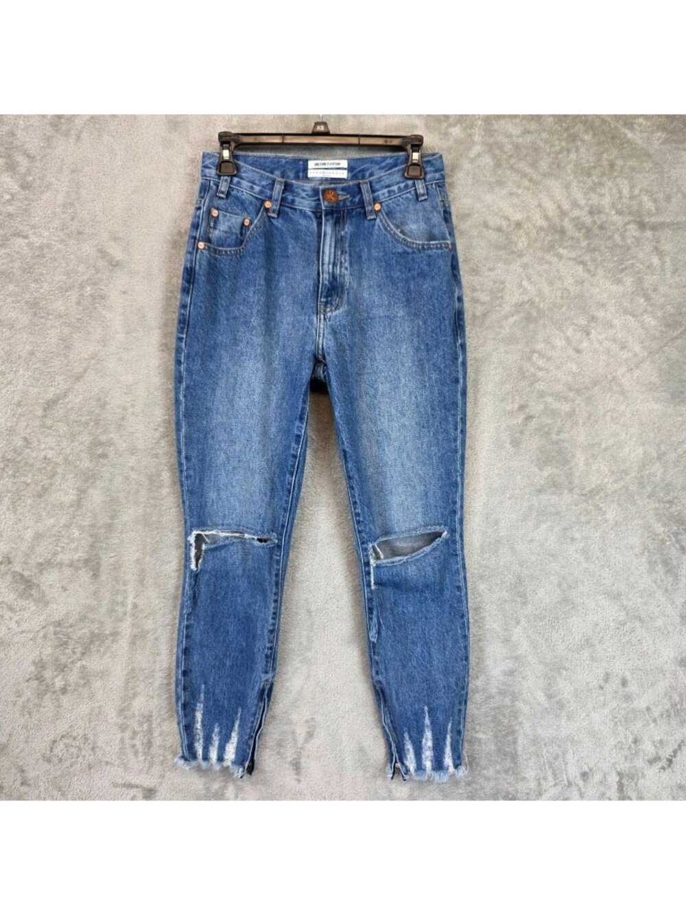 One Teaspoon Freebird Jeans Womens 26 Blue High Rise Distressed Ankle Zip Denim